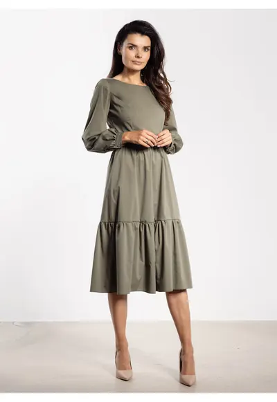 Rochie midi A737 - maneca lunga - verde - nylon/spandex