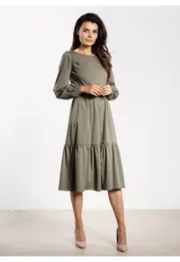 Rochie midi A737 - maneca lunga - verde - nylon/spandex