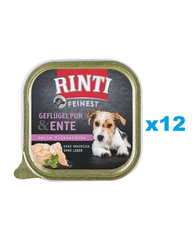 RINTI Feinest Poultry Pure&Duck 12x150 g pasare si rata pentru caini