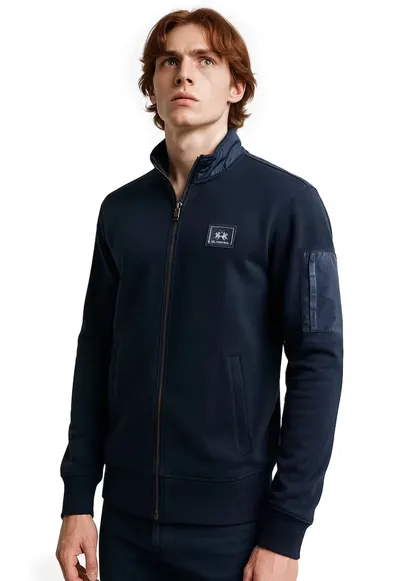 Bluza de trening cu buzunare si aplicatie logo - Bleumarin
