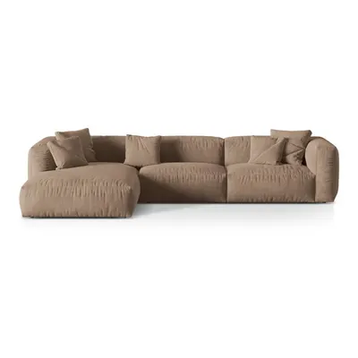 Colțar modular maro deschis cu tapițerie din catifea (cu colț pe partea stângă/cu șezlong) Martina – Micadoni