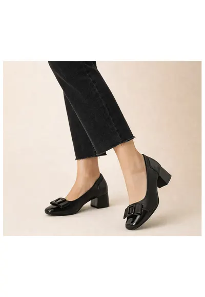 Pantofi eleganti - dama - M480010A negru - piele naturala - toc