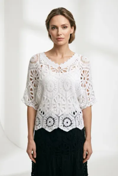 Bluza de vara cu broderie din bumbac, croi lejer, alba
