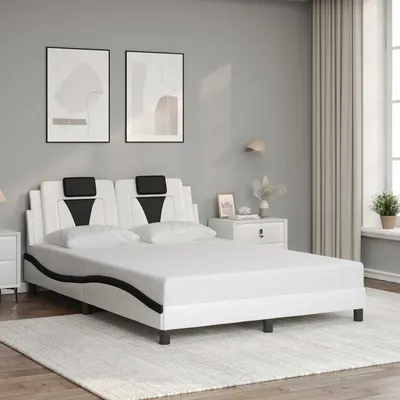 vidaXL Cadru de pat, Viana, fără saltea, alb/negru, 120x200 cm, piele ecologică