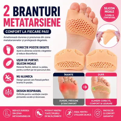 Set 2 Branturi Pentru Metatarsiene, Separator Corectie Pozitie Degete Picior, Respirabil, Reutilizabil, Impotriva alunecarii, Reducerea socurilor, Silicon, Culoarea pielii