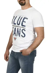 Tricou barbat imprimeu Blue Jeans, alb (Marime tricou: L)