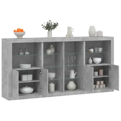 vidaXL Servantă cu lumini LED, gri beton, 202x37x100 cm