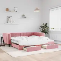 Gossi pat de zi cu extensie si sertare, roz, 100x200 cm, catifea