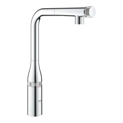 Baterie de bucatarie Essence Smartcontrol 31615000, pipa inalta, tip L, dus extractabil, 2 functii, control push&turn, pivotanta, limitator, crom
