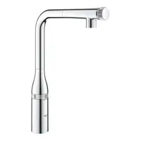 Baterie de bucatarie Essence Smartcontrol 31615000, pipa inalta, tip L, dus extractabil, 2 functii, control push&turn, pivotanta, limitator, crom