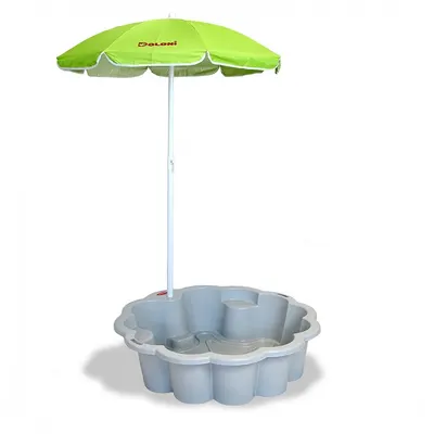 Piscina si ladita de nisip 2-in-1 pentru copii, Doloni Grey Flower, 80 x 87 x 20 cm, design multifunctional, cu Umbrela reglabila inclusa