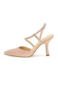 Pantofi stiletto de piele intoarsa cu varf ascutit - Bej deschis