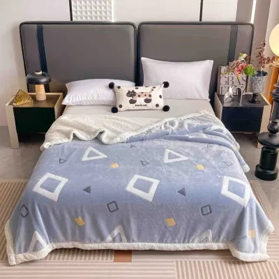 Patura CoCoLiNo cu blanita, 200x230cm, Jojo Home, Bleu, Forme Geometrice