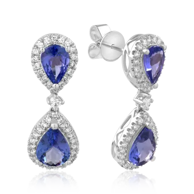 Cercei din aur alb cu tanzanite de 3.1ct si diamante de 0.5ct