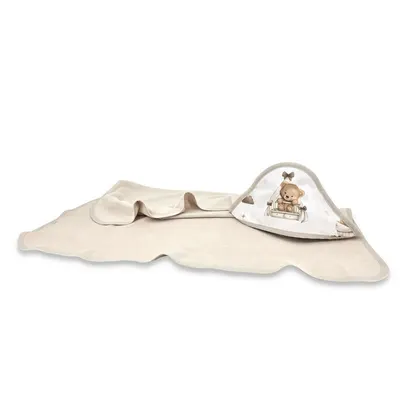 Prosop cu gluga, MimiNu, Mare, Dimensiune 100x100 cm, Din bumbac si bambus fleece, Materiale certificate Oeko Tex Standard 100, Tedy bear dreams beige