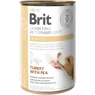 BRIT VD Hepatic, XS-XL, Curcan, dietă veterinară, conservă hrană umedă fără cereale câini, sistem hepatic, (în aspic), 400g