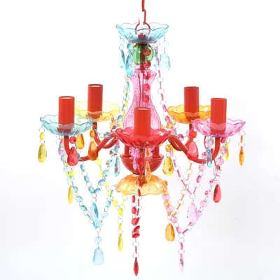 Lustra cristal artificial pentru 5 becuri multicolora