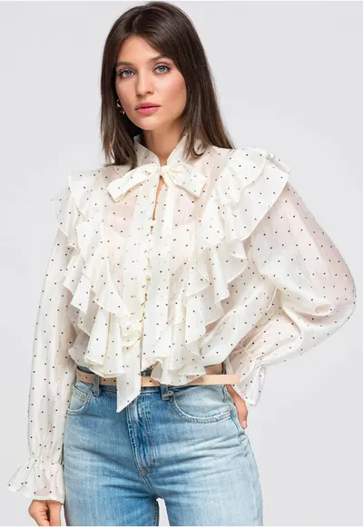 Bluza dama lunga cu si maneci lungi - fit lejer - semi-transparenta OW-SH-E0049 - Ecru