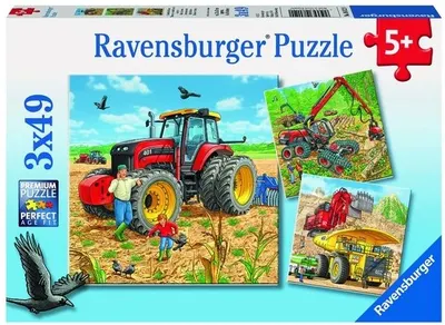 Puzzle Ravensburger de 3 x 49 piese - Masini agricole