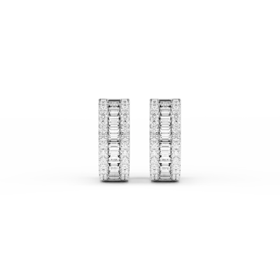 Cercei din aur alb cu diamante baguette si rotunde de 0.61ct