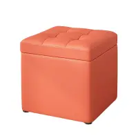 Taburet cu spațiu de depozitare, 30x30x35cm, Portocaliu &ndash; Design modern din MDF, PU și burete