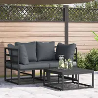 vidaXL Set de canapele pentru grădină 3 buc. Negru Metal