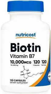 Biotin Vitamin B7, 10000 µg, 120 capsule, Nutricost