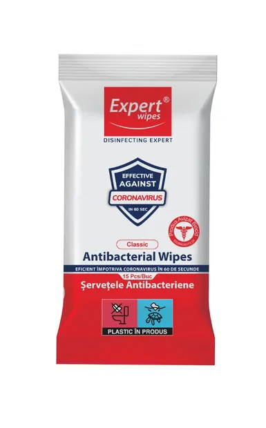 Servetele umede antibacteriene Clasic, 15 bucati, Expert Wipes