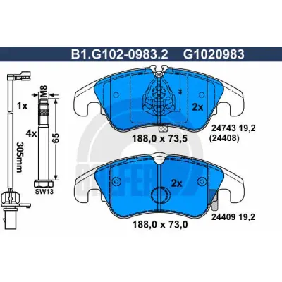Set placute frana, frana disc GALFER B1.G102-0983.2
