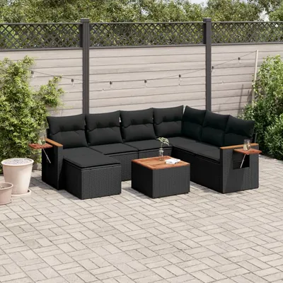 Gossi set mobilier de gradina cu perne, 8 piese, negru, poliratan