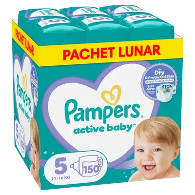 Scutece Active Baby Junior Marimea 5 pentru 11-16 kg, 150 bucati, Pampers