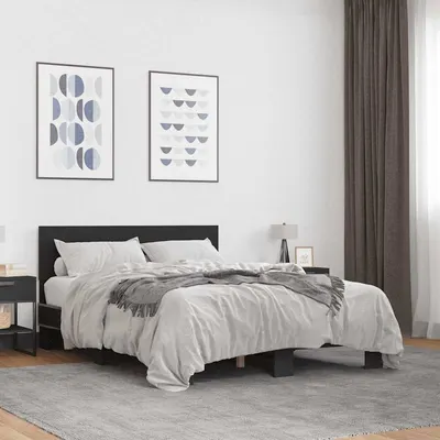 vidaXL Cadru de pat, negru, 120x200 cm, lemn prelucrat și metal