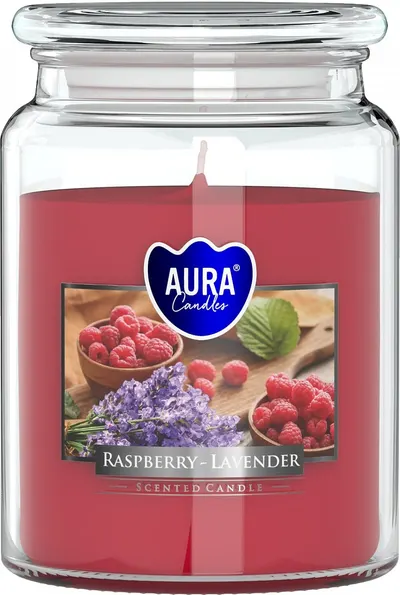 Lumânare parfumată Bispol Aura - Raspberry Lavender, 500 g