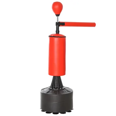 HOMCOM Sac de Box Ajustabil pe Înălțime, Bară Rotativă și Bază Umplută, 88x48x155-205 cm, Roșu