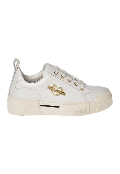 Pantofi sport de piele cu logo metalic - Alb