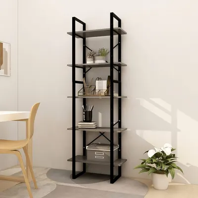 vidaXL Bibliotecă cu 5 rafturi, gri, 60x30x175 cm, lemn de pin