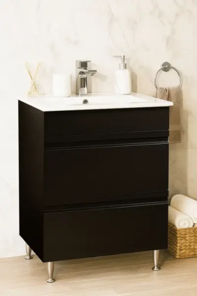 Set Baza front MDF si Lavoar seria 086, cu sertare, montat, 60 cm, negru