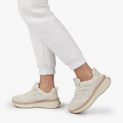 Sneakers din Piele Ecologica si Textil Multicolor Crl1279 Bej