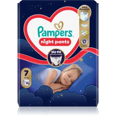 Pampers Night Pants Size 7 scutece de unică folosință tip chiloțel pentru noapte 15+ kg 35 buc