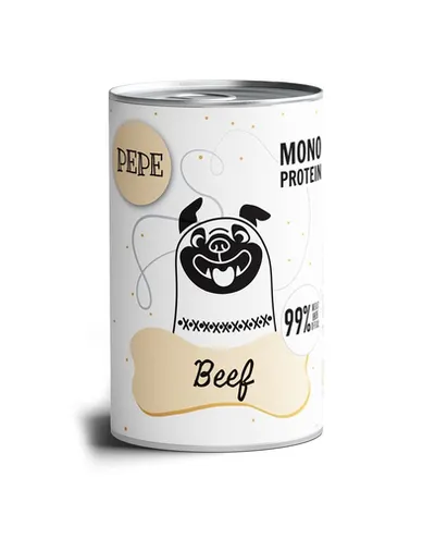 PAKA ZWIERZAKA PEPE Beef 99% Hrana umeda pentru caini, cu vita 400 g