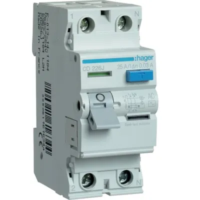Intrerupator diferential 2P 25A, 30mA, AC Hager CD226J