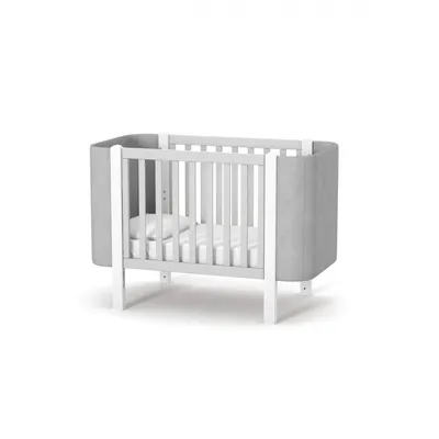 Patut pentru copii 12060 cm din lemn de fag 0-4 ani, laterale din velour LD5 Monaco Velour Alb-Gri, inaltimea saltelei reglabila, laterala detasabila