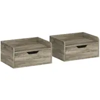 HOMCOM Set de 2 noptiere de perete, noptiere cu sertar și poliță cu margini înălțate, 40x30x19,5cm, gri | Aosom Romania