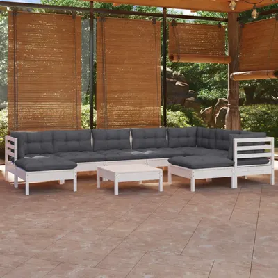 Gossi set mobilier gradina cu perne, 10 piese, alb, lemn masiv pin
