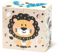 Cubulete din lemn Cubika - Animale, 4 cuburi, 6 puzzle-uri
