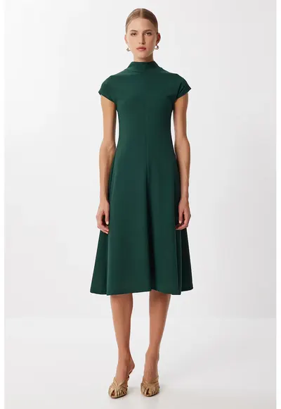 Rochie midi - Happiness Istanbul - tip A - verde smarald - tricotata - casual
