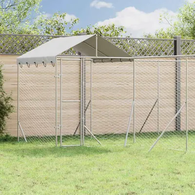 vidaXL Padoc de exterior cu acoperiș argintiu 6x6x2,5m oțel galvanizat