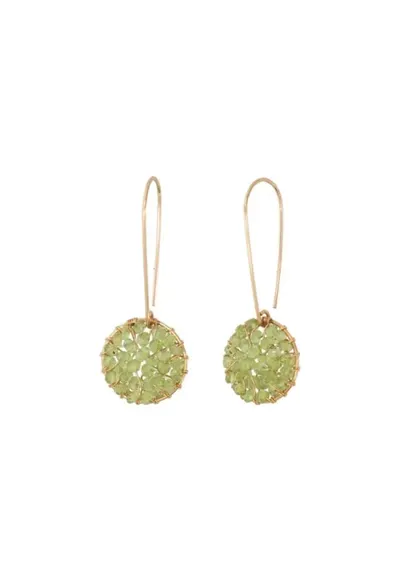 Cercei Pendulum - medii - cu peridot si fir de aur filat de 14k/20
