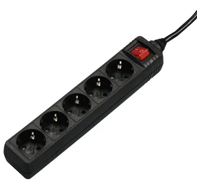 Prelungitor HAMA 5 prize, 1,4 m, buton ON/OFF, negru