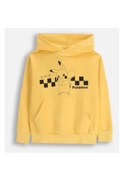 Hanorac galben cu gluga - motiv Pokemon - material bumbac - pentru baieti